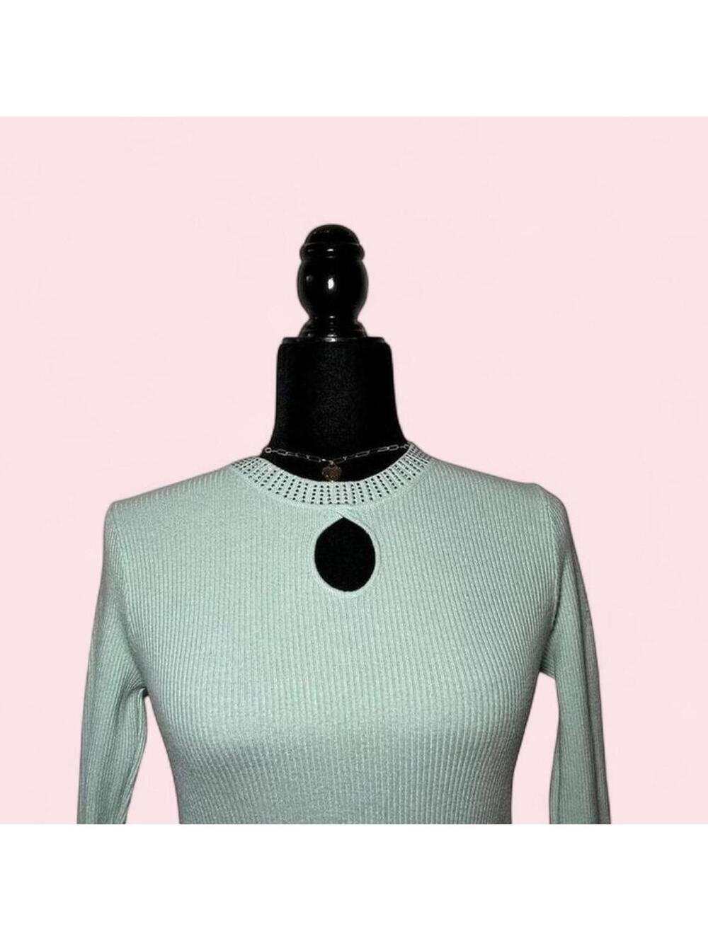 Code Mint Blue Rhinestone Neckline Top Y2K Glam Size 12 - Picture 3 of 4